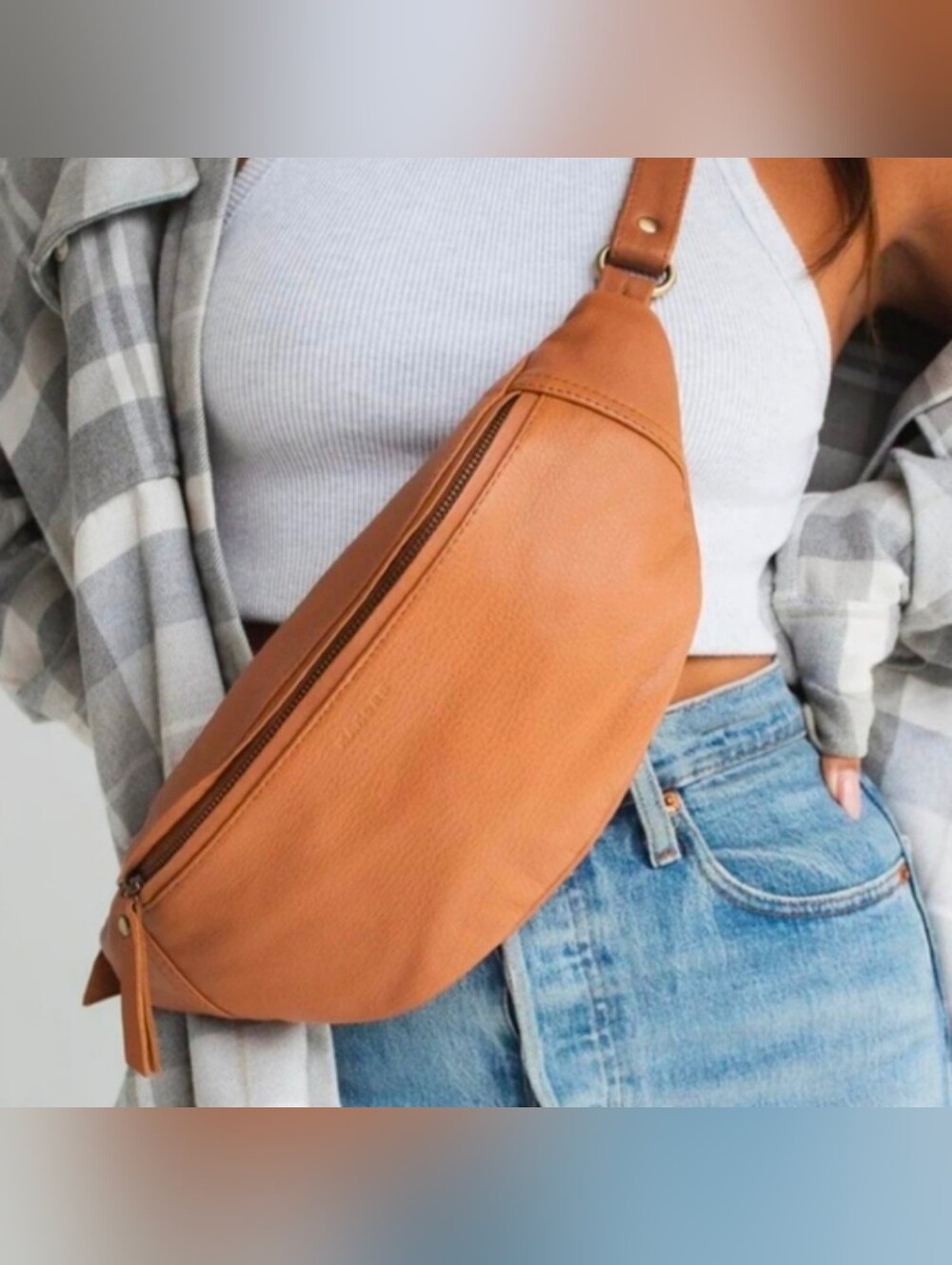 Classic Tan Leather Crossbody Belt Bag - Women